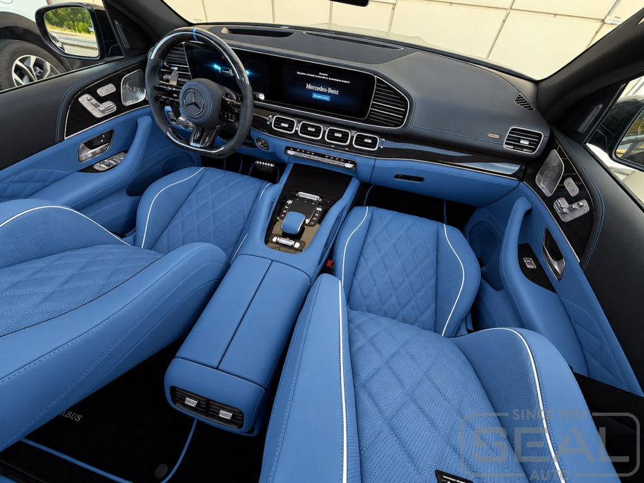 Перетяжка салона Mercedes GLE (C167) кожей Nappa Porsche Maritimblau