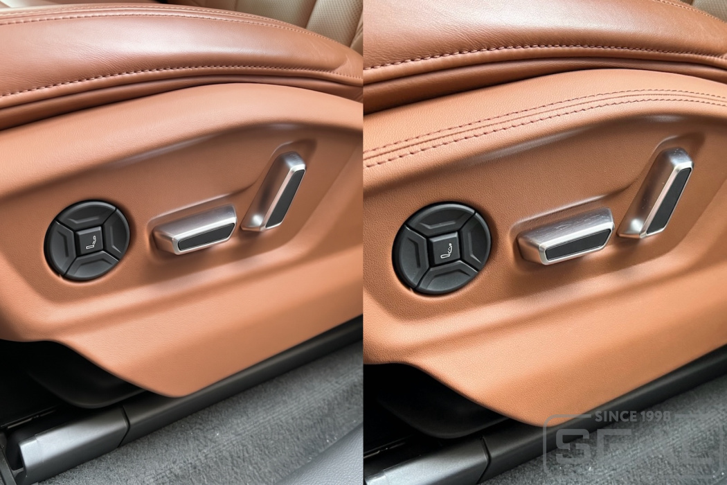 Audi Q8 до и после перетяжки боковой панели переднего сиденья