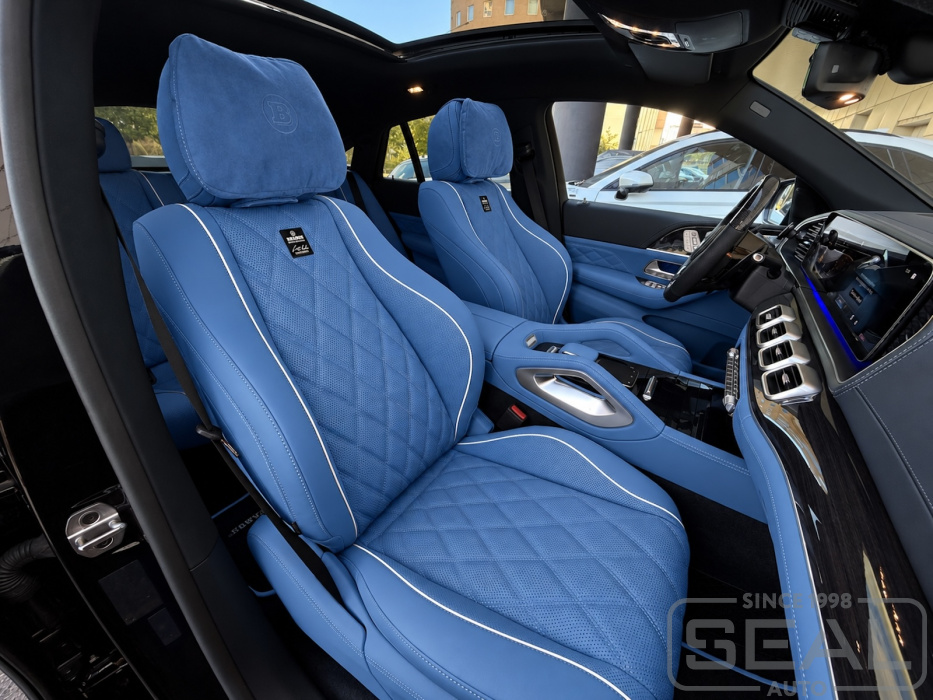 Передние сиденья Mercedes GLE перешитые кожей Nappa Porsche Maritimblau