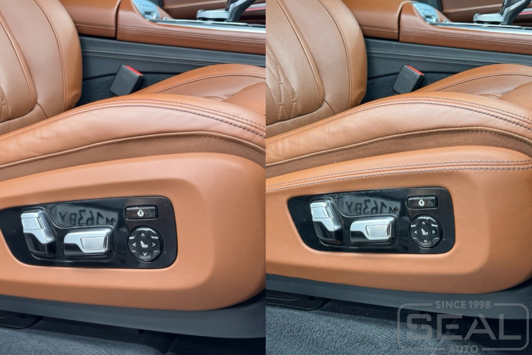 BMW X5 (G05) до и после перетяжки боковой панели переднего сиденья