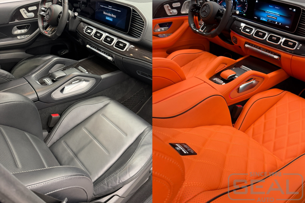 Салон Mercedes GLE (C167) до и после перетяжки салона кожей Nappa
