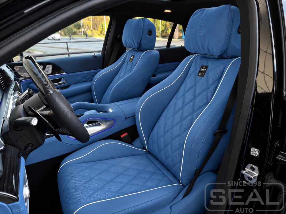 Перетяжка сидений Mercedes GLE кожей Nappa Porsche Maritimblau
