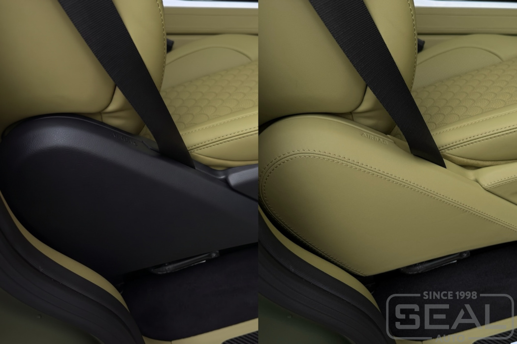 Mercedes-Benz G-class III (W465) до и после перетяжки боковой панели переднего сиденья